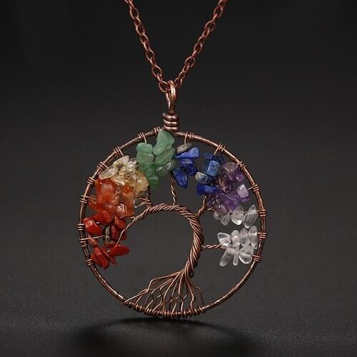 Vintage Multi Color Mixed Irregular Natural Stone Necklace Reiki Colorful Tree Of Life Thin Chain Necklaces For Women Best Gift