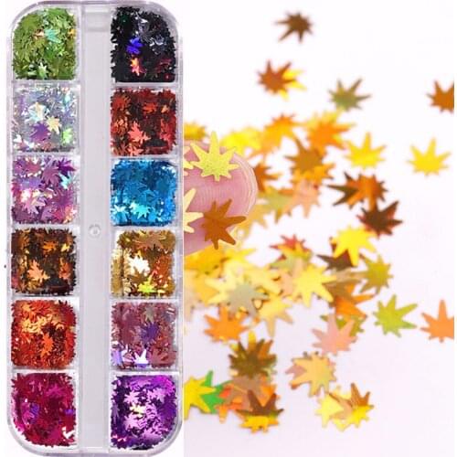 1box Color-changing Maple Leaf Laser Sequins For DIY Nail Art Stickers Decoration Materials