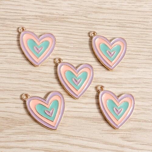 10pcs 18*22mm Colorful Enamel Love Heart Charms for Jewelry Making Pendants Necklaces Earrings Keychain DIY Crafts Accessories