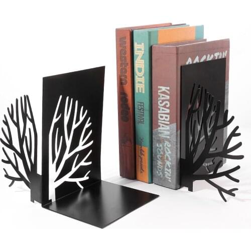 2PCS/Pair Creative Tree Geometric Shaped Metal Bookends Book Support Stand Black Color Desk Organizer Storage Holder Shelf