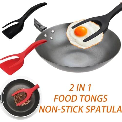 2-in-1 Grip Flip Tongs Non-stick Spatula Bread Egg Turners Cooking Tongs Pancake French Toast Overturned Kitchen Accessories