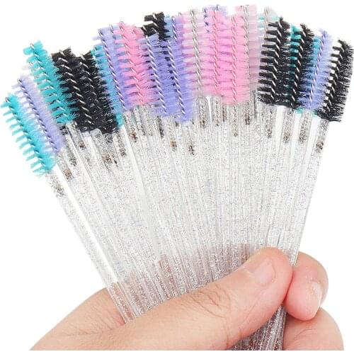 200pcs Disposable eyelash extension brush white crystal Diamond Handle fenty beauty Cosmetics eye lash Eyeshadow Makeup brushes