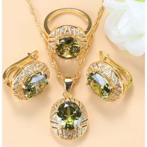 2021 New Design Morrocan Jewelry Sets Women Wedding Accessories Olive Green Semi-Precious Stones Gold-Color Bridal Set