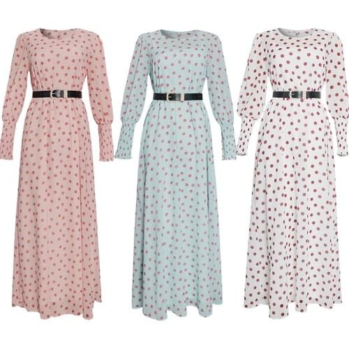 2021 African Printed Polka Dot Maxi Dress Womens Long Sleeve Chiffon Dress Underwear 2 pieces set for new Muslim Fashion Evenin