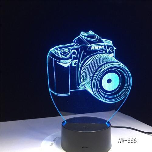 Nikon Camera 3D Led Night Light Led Acrylic Colorful lights Hologram Kids Table Lamp Atmosphere Led Light Lamp Cute Light AW-666