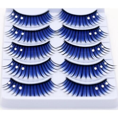 5 Pairs Dual Colors Glitter Rhinestones Artificial Eyelashes Party Makeup Tool