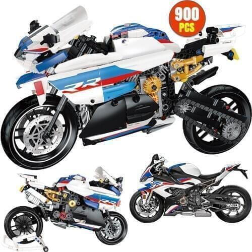900PCS City Technical Mechanic Locomotive Model Building Blocks Creator Motorcycle Racing Car Bricks Toys For Children Boys