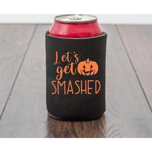 Lets Get Smashed Can Cooler Pumpkin happy Halloween October 31 party friend family dinner BBQ table Decoration gift supplies