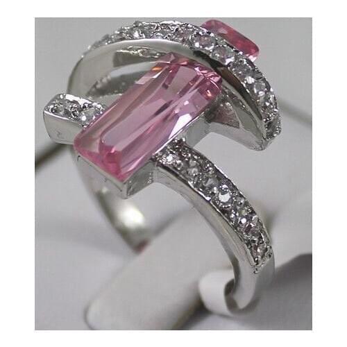 FREE shipping> >>>Hot '' white GOLD GP Jewelry pink Crystal Ring Size :7 8 9