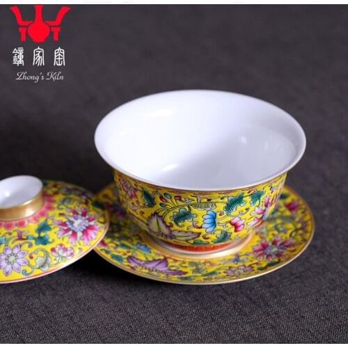 Clock at jingdezhen kiln tureen single cup pure manual hand-painted colored enamel three tureen tea bowl bowl cups