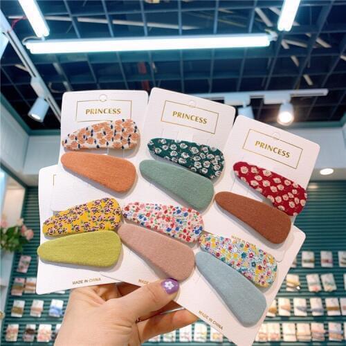 Princess Korean Lovely Girls New Childrens Little Flower Hairpin Cloth Pure Color Bb Clip Hair Clip Female Side Clip