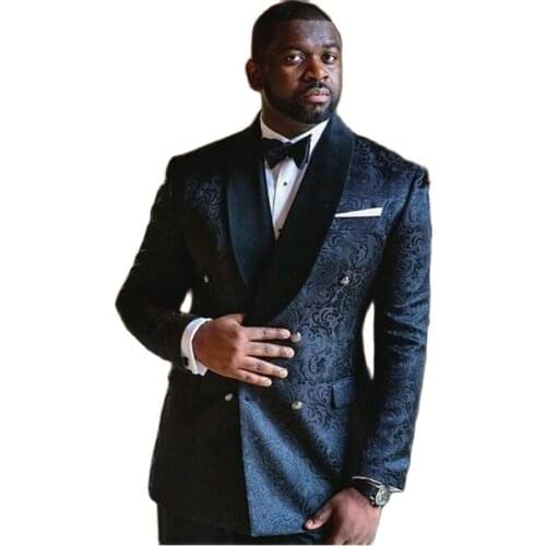 Double Breasted Black Paisley Mens Evening Dress Toast Suit Prom Party Clothing Fashion Groom Tuxedos (Jacket+Pants+Tie) W:503