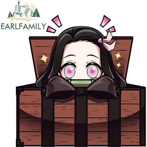 EARLFAMILY 13cm x 12.5cm for Demon Slayer Nezuko Car Stickers Motorcycle Decal Waterproof Car Refrigerators Trunk Windows Decor