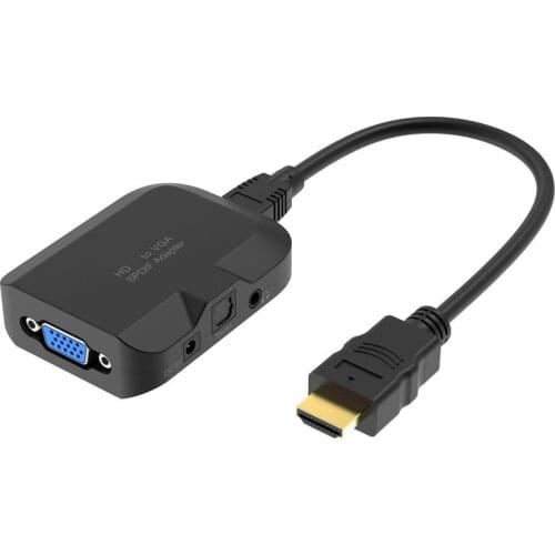 2K 1080P HDMI-compatible To VGA TV Projector Display Monitor with 3.5mm Audio Toslink Optical Audio Port for Laptop Notebook PC