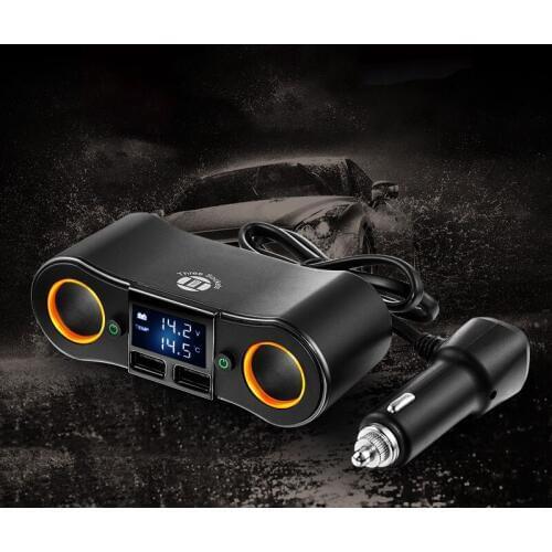 Quality Two Way Car Cigarette Lighter Socket Adapter Charger LED Display Voltage Tester 2 Switch 120W Dual USB Phone Car Charger