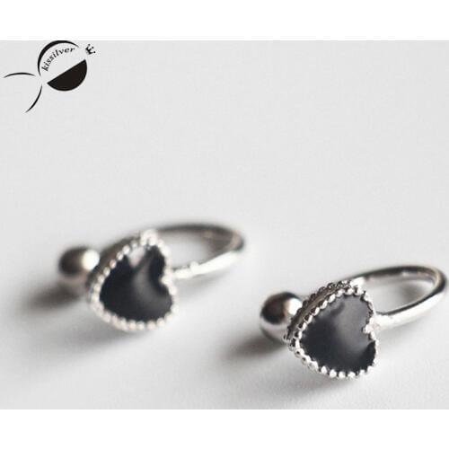 Ear Clip Cuff Earrings Black Hearts Love Small Silver Brand Jewelry Female Personality Clip on Earrings without piercing