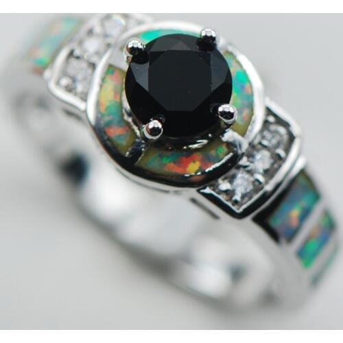 Black onyx White Opal 925 Sterling Silver Ring Size 6 7 8 9 10 R1318