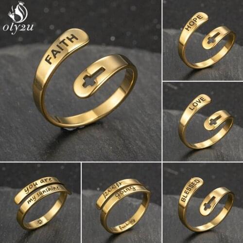 Stainless Steel Letter You are my Sunshine Rings for Women Punk Engraved LOVE HOPE BLESSED Open Ring Inspiration Jewelry Men