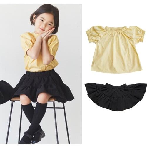 Korean Baby Girls Blouse 2021 New Summer Kids Solid Short Sleeve Shirts Fashion Cotton Shirt for Girls 2-6 Years Toddler Clothes