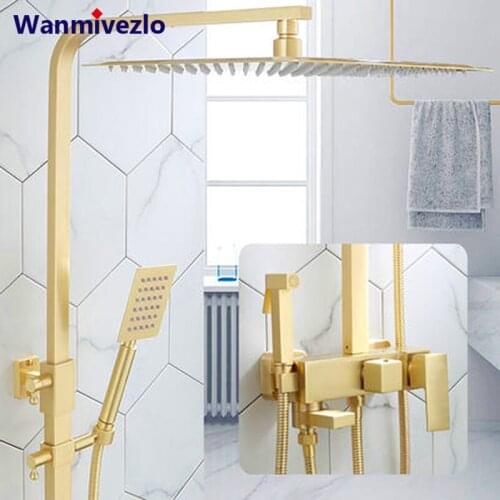 Brushed Gold Wall Mounted Shower Set Faucet Single Handle with Handshower Bathroom Shower Mixer Tap Bidet Faucet