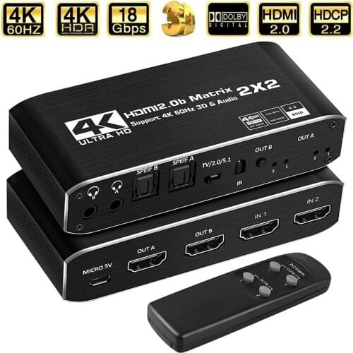 2021 2x2 Matrix Switch Splitter with SPDIF and L/R 3.5mm HDR HDMI-compatible Switch 4x2 Support HDCP 2.2 ARC 3D 4K@60Hz for PS5