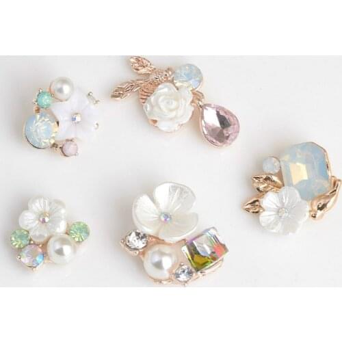 10 PCS Metal Rhinestone With Imitation Pearls Flower Buckle Decorations Head DIY Jewelry Making Accessories