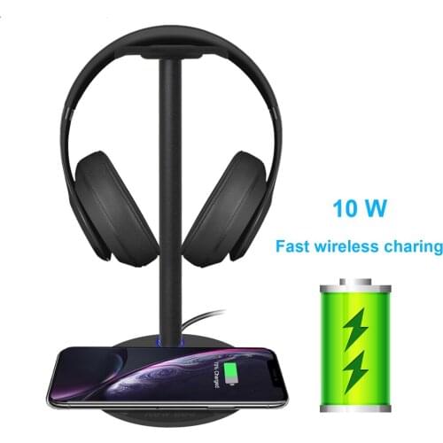 Rechargeable earphone holder metal 5W/7.5W/10W fast charging LED wireless earphone holder, suitable for all Qi mobile phones