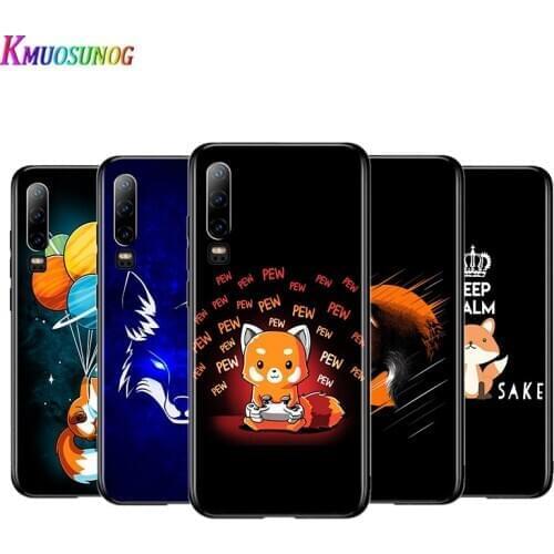 Cute Cartoon Fox Black Cover For Huawei P40 P30 P20 P10 P9 P8 Lite E 5G 2017 2019 Pro Plus Phone Case