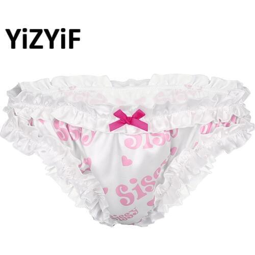 Gay Sissy Bikini Men Letter Printed Briefs Men Lovely Laciness Frilly Panties Underwear Sexy Men Satin Mens Bikini Male Panties
