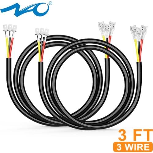 NAO 3FT Wire 16AWG 12V 24V Extension 3-wire LED Light Bar Wiring Harness Kit For Auto Driving 4x4 Offroad Work Lighting