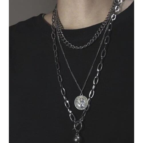 New Unisex Long Pendant Necklaces Lady Vintage Silver Queen Head Necklace Multilayer Necklace Statement Jewelry for Women gift