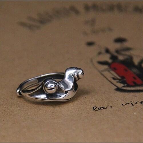 New S925 Bohemian frog with elegant design and artistic retro style without inlaid opening ring friend Gift Silver Jewelry