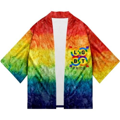 2021 New Arrival LGBT 3D Print Japanese Kimono Haori Yukata Women/Men Fashion Summer Casual Short Sleeve Streetwear Tops