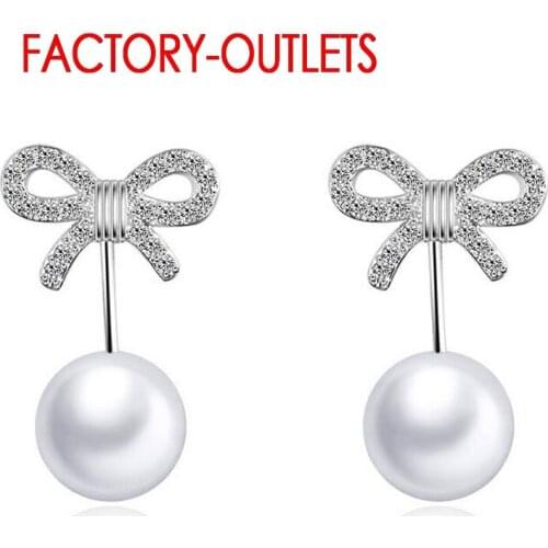 Newest Design Korean Fashion Jewelry Bow-Knot Freshwater Pearl Pendant Wedding Earrings 925 Sterling Silver Earrings Wholesale