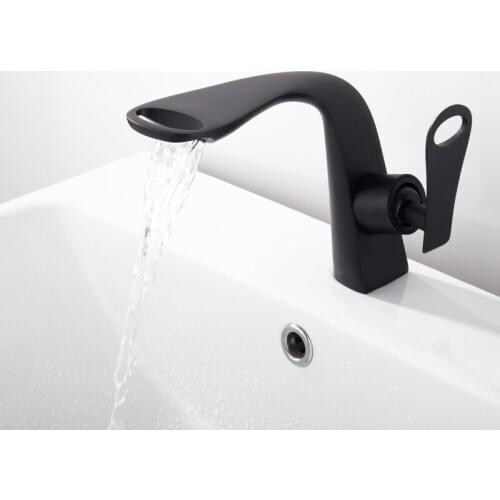 New copper basin faucet black paint hot and cold waterfall washbasin faucet single hole mixing valve