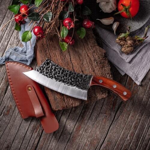 6 inch Hand Forging High Carbon Steel Knife Meat Cleaver Butcher Chopping Knife Kitchen Chef Knives Leather Cover