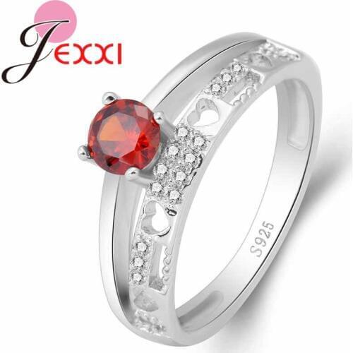 Charming 925 Sterling Silver for Fashion Women Heart Pattern Red Austria Crystal Ring Propose Marriage Wedding Ceremony