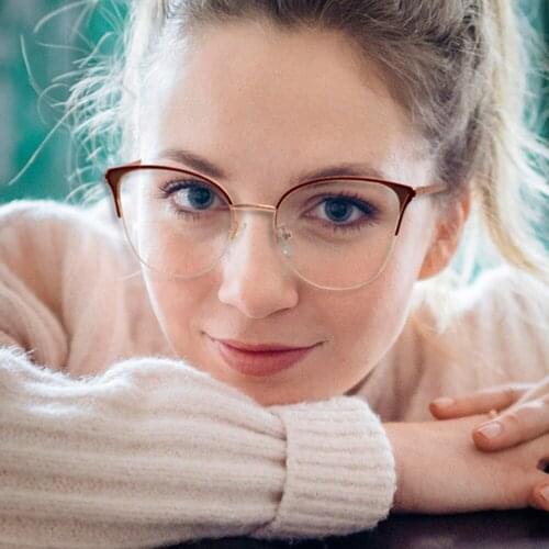 80095 Anti Blue Light Cat Eye Metal Glasses Frame Spring Leg Optical Fashion Computer Eyeglasses for Men Women