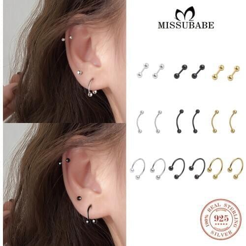 Stud-Earrings S925 Sterling Silver Screw Ball U Stud Earring Unisex Punk Rock Style Ear Hook New Fashion for Women Girls Men