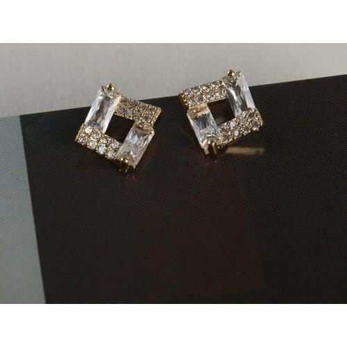 Huge Bud 14K Real Gold Square Micro Inlaid Pave CZ Earrings for Women AAA Cubic Zirconia Shell Stud Earring Wedding Jewelry Gift