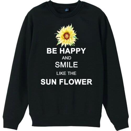 Smiling face Keep Calm Be Happy and smile like Sun flower boy man Men Crew Neck Sweatshirt couple Pullover Fleece ZIIART