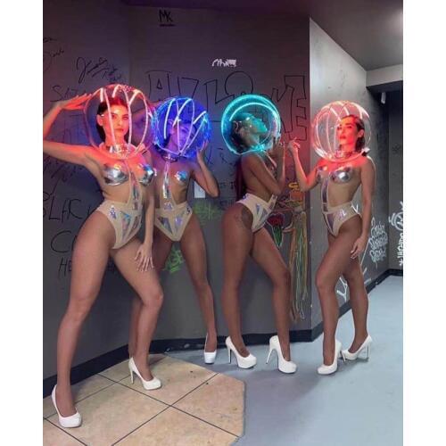 Lumious Space Warrior Helmet costume DS DJ gogo party stage show future technology nightclub cosplay light up headwear