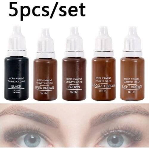 1/2 oz Tattoo Ink 5pcs Set Microblading Permanent Micro Pigment Professional Tattoo Ink Natural Plants Eyebrow Eyeliner Makeup