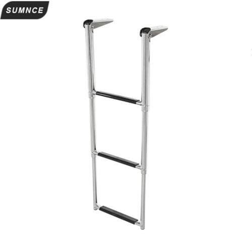 3 Steps Boat Stainless Steel 304 Telescoping Folding Ladder Deck Outboard Swim Platform Boat Marine Yacht Accessories