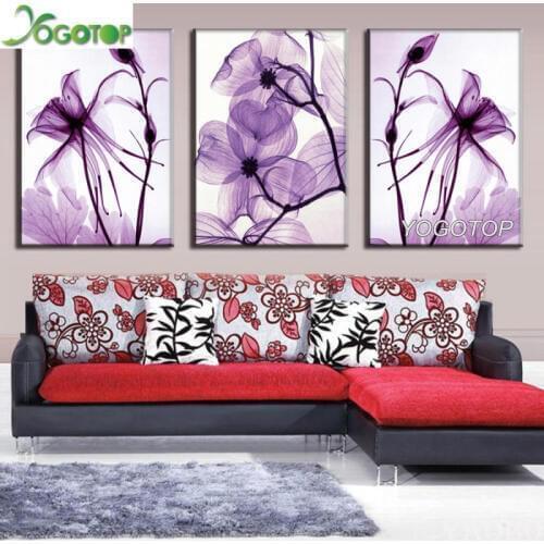 Triptych painting,5D DIY Diamond Painting Purple Flower Orchid 3D Full Diamond Embroidery Cross Stitch Home Decor 3 Panels ML911