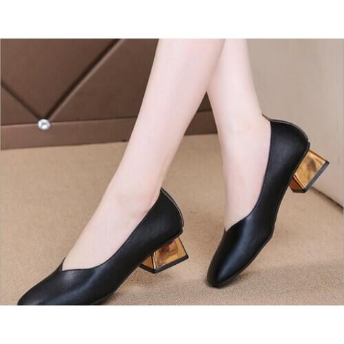 Fashion Autumn new Women Dress Shoes Medium Heels Woman Shoes Square Toe Pumps Gold Heeled Boat Shoes Ladies Large size