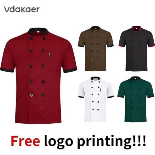 Unisex Short sleeve Chef coat Restaurant food service Uniform Breathable Double Breasted Chef Jacket hotel Waiter works uniforms