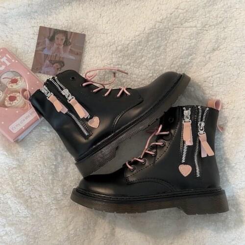 Spring 2021 new love pink black British style Martin boots versatile medium boots thick soled Lolita