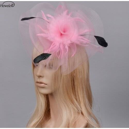 2019 Fashion Handmade Women Lady Bridal Fascinator Hats Feather Mesh Hair Clip Cocktail Races Headwear Headdress Hairpiece