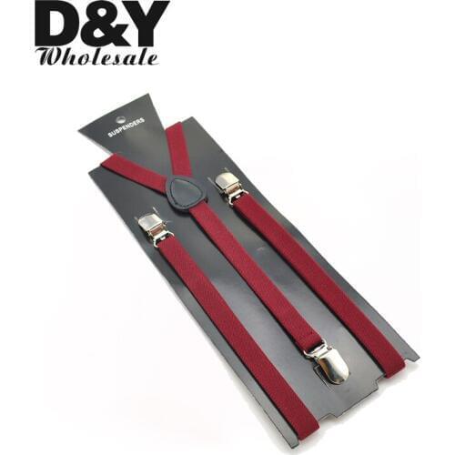 Women MenS Shirt Suspenders For Trousers Pants Holder 1.5cm wide burgundy Unisex Clip-on Elastic Braces Slim Y-back gallus Gift